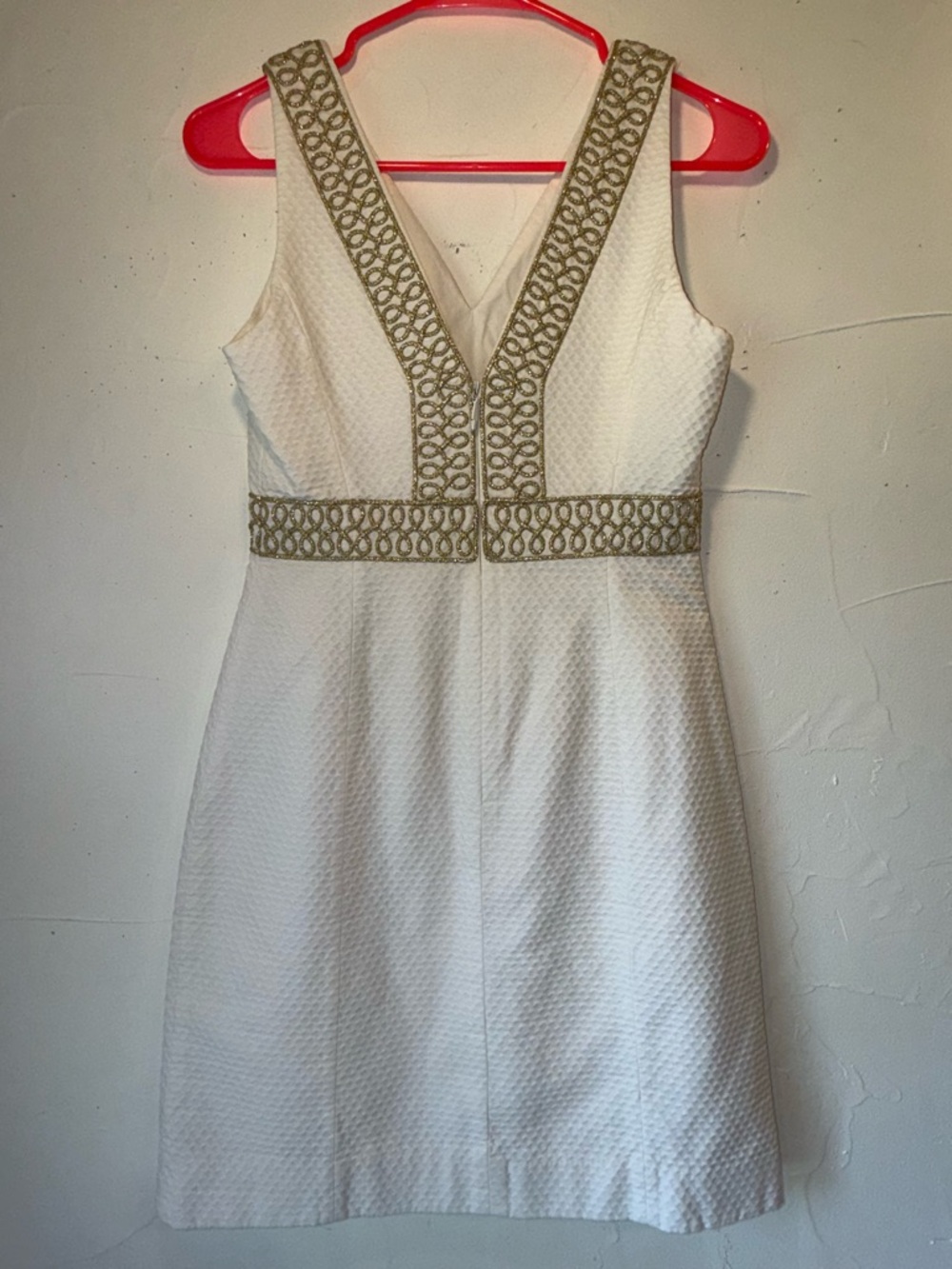 LILLY PULITZER AVELINE 100% COTTON SHIFT DRESS WHITE GOLD CORDED TRIM SZ 00